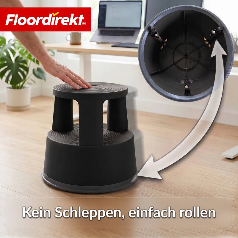 Floordirekt Rollhocker aus Kunststoff - Elefantenfuß - Schwarz - Tritthocker mit Rollen - Rutschfest & TÜV geprüft-3