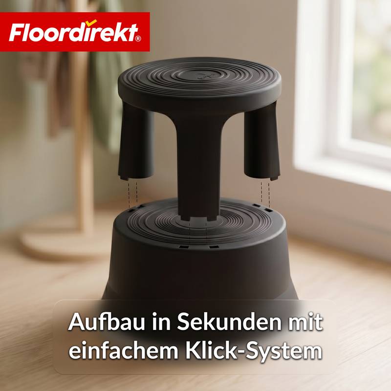 Floordirekt Rollhocker aus Kunststoff - Elefantenfuß - Schwarz - Tritthocker mit Rollen - Rutschfest & TÜV geprüft-4