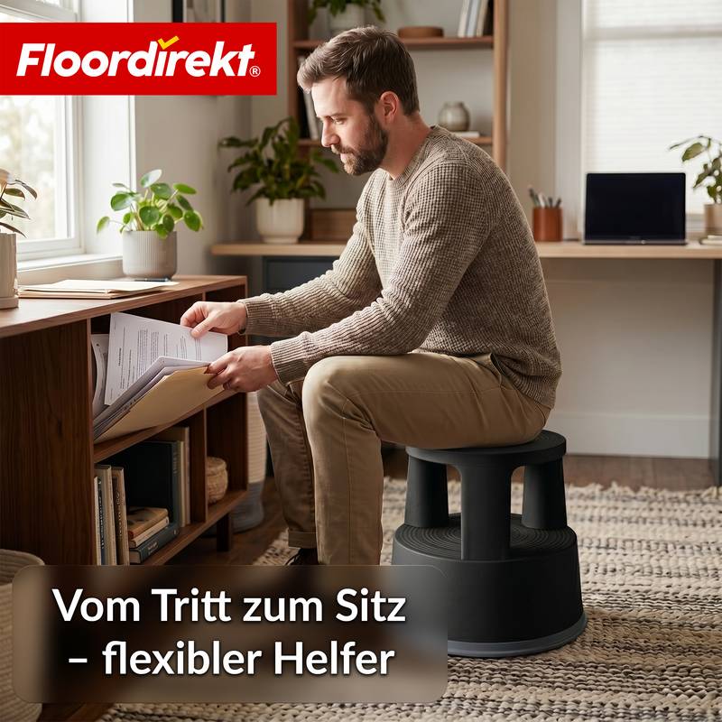 Symbolbild für Floordirekt Rollhocker aus Kunststoff - Elefantenfuß - Schwarz - Tritthocker mit Rollen - Rutschfest & TÜV geprüft
