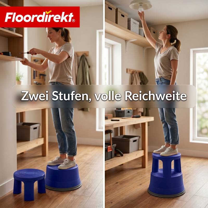 Floordirekt Rollhocker aus Kunststoff - Elefantenfuß - Blau - Tritthocker mit Rollen - Rutschfest & TÜV geprüft-5