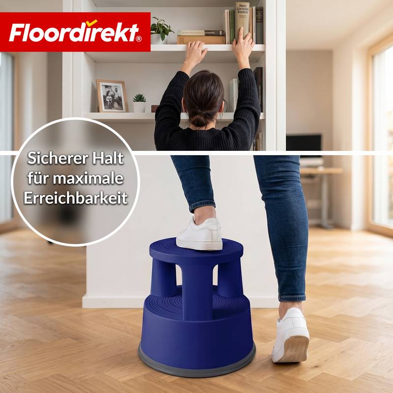Floordirekt Rollhocker aus Kunststoff - Elefantenfuß - Blau - Tritthocker mit Rollen - Rutschfest & TÜV geprüft-2