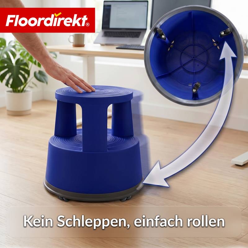 Floordirekt Rollhocker aus Kunststoff - Elefantenfuß - Blau - Tritthocker mit Rollen - Rutschfest & TÜV geprüft-3