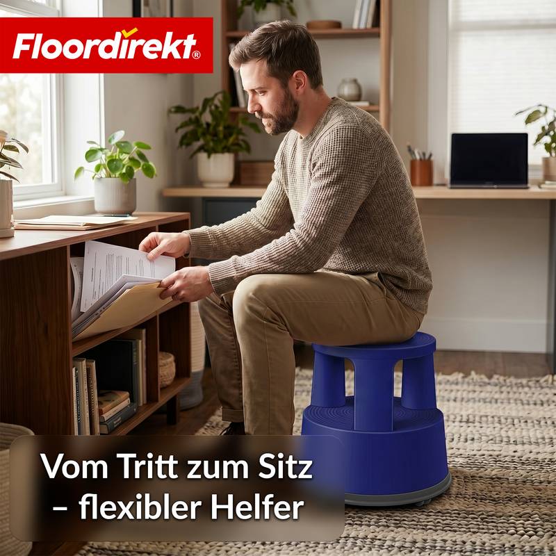 Symbolbild für Floordirekt Rollhocker aus Kunststoff - Elefantenfuß - Blau - Tritthocker mit Rollen - Rutschfest & TÜV geprüft
