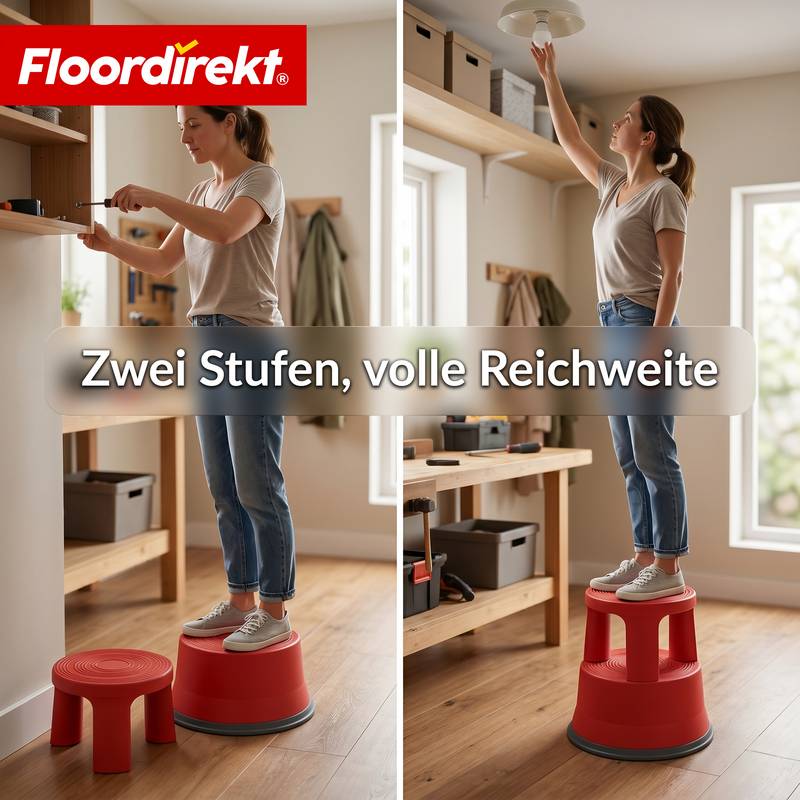 Floordirekt Rollhocker aus Kunststoff - Elefantenfuß - Rot - Tritthocker mit Rollen - Rutschfest & TÜV geprüft-5