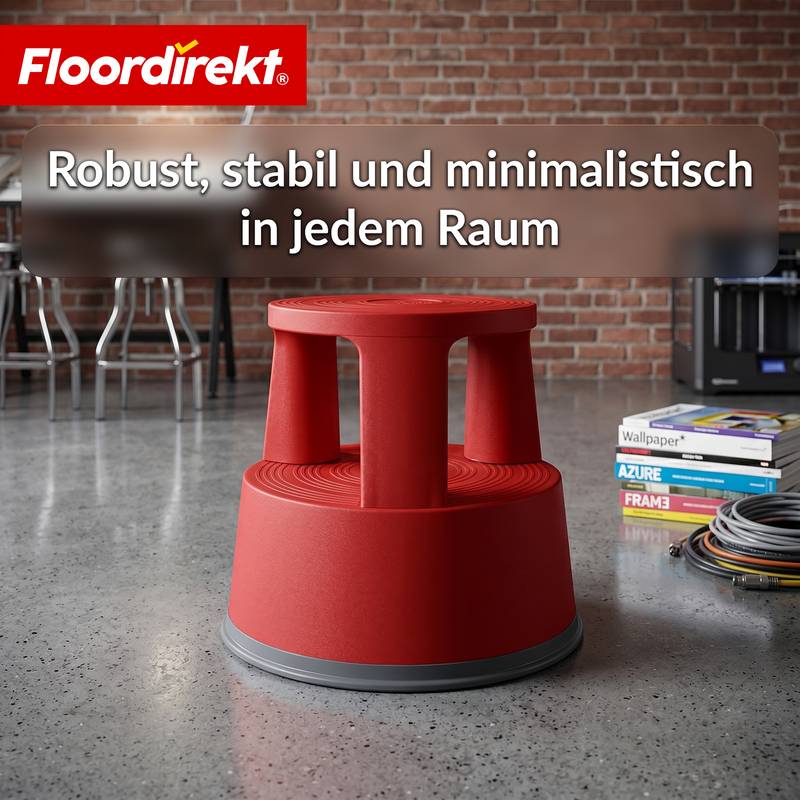 Floordirekt Rollhocker aus Kunststoff - Elefantenfuß - Rot - Tritthocker mit Rollen - Rutschfest & TÜV geprüft-6