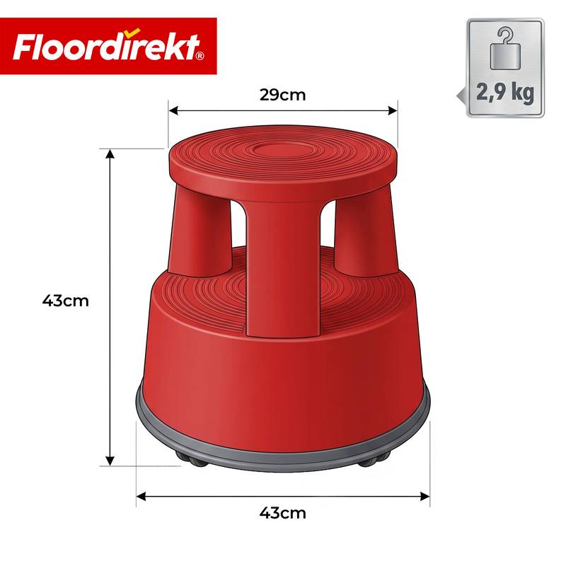 Floordirekt Rollhocker aus Kunststoff - Elefantenfuß - Rot - Tritthocker mit Rollen - Rutschfest & TÜV geprüft-1