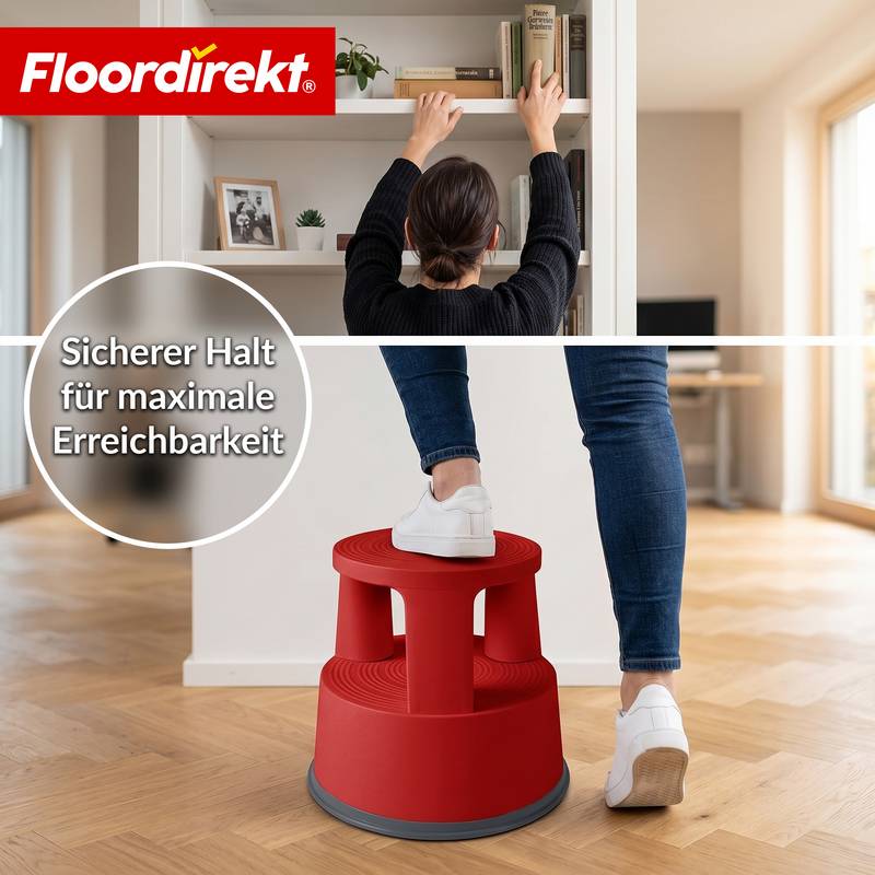 Floordirekt Rollhocker aus Kunststoff - Elefantenfuß - Rot - Tritthocker mit Rollen - Rutschfest & TÜV geprüft-2
