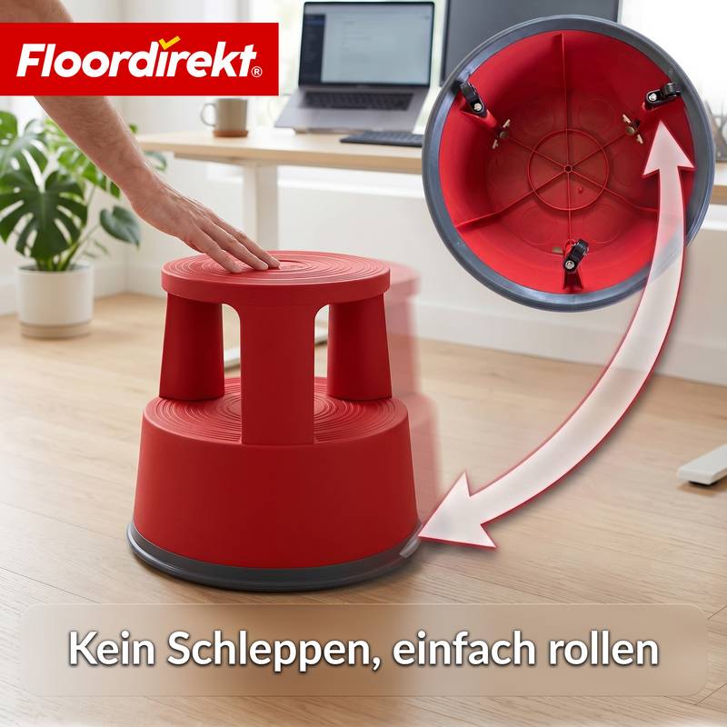 Floordirekt Rollhocker aus Kunststoff - Elefantenfuß - Rot - Tritthocker mit Rollen - Rutschfest & TÜV geprüft-3