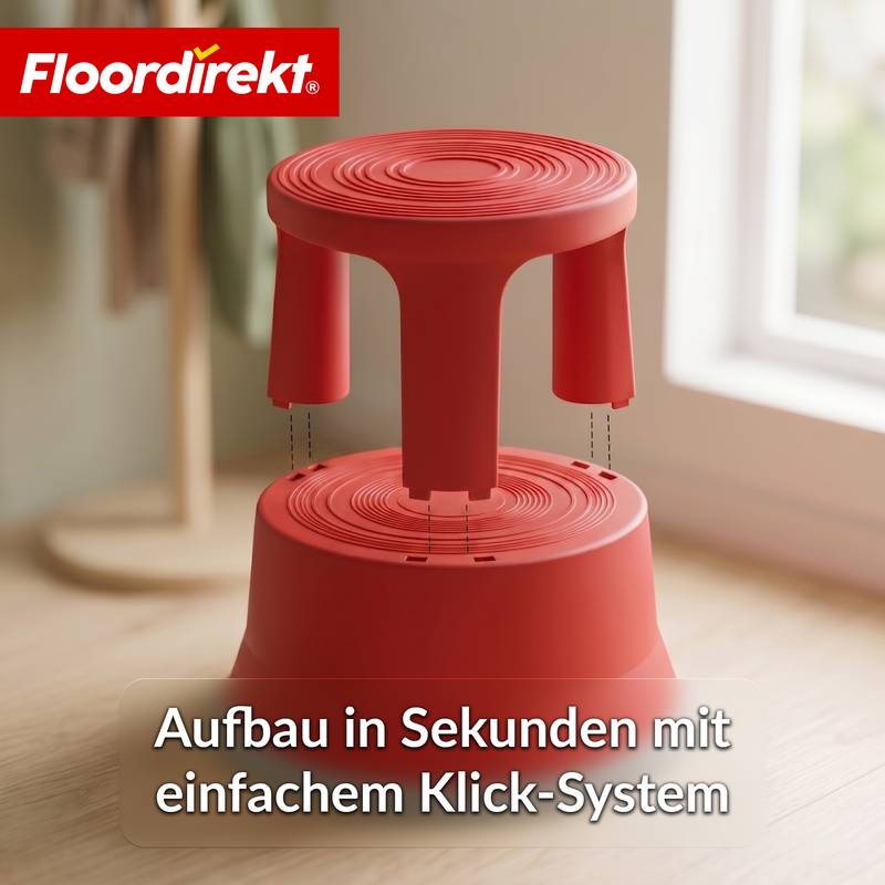 Floordirekt Rollhocker aus Kunststoff - Elefantenfuß - Rot - Tritthocker mit Rollen - Rutschfest & TÜV geprüft-4