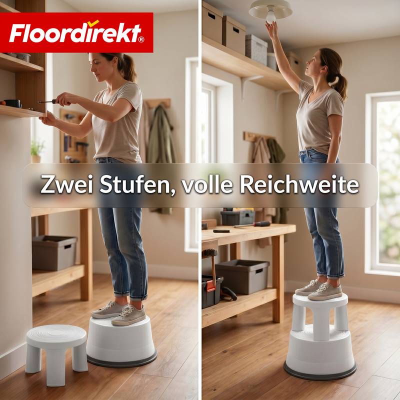 Floordirekt Rollhocker aus Kunststoff - Elefantenfuß - Hellgrau - Tritthocker mit Rollen - Rutschfest & TÜV geprüft-5