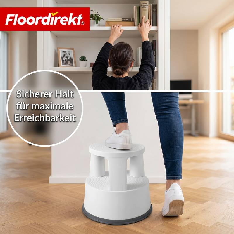 Floordirekt Rollhocker aus Kunststoff - Elefantenfuß - Hellgrau - Tritthocker mit Rollen - Rutschfest & TÜV geprüft-2