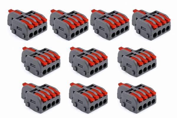 Kaiser Electronics 10er Pack 1+4 Durchgangsklemme 4mm² 600V für flexibele und starre Kabel 1 + 4