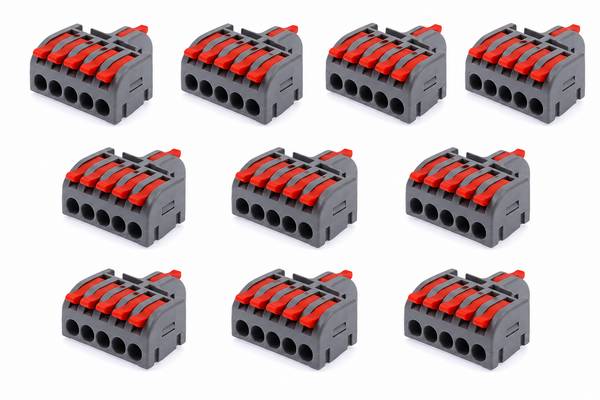 Kaiser Electronics 10er Pack 1+5 Durchgangsklemme 4mm² 600V für flexibele und starre Kabel 1 + 5