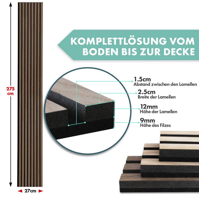 Floordirekt Akustikpaneele in Holzoptik - 275 x 27 cm - Black Walnut - Zeitloses Design - Angenehme Raumakustik-1