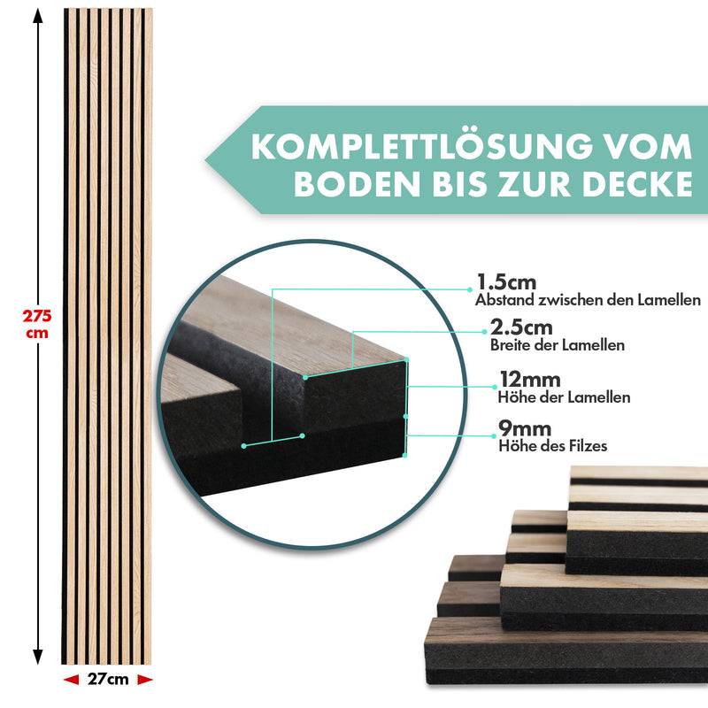 Floordirekt Akustikpaneele in Holzoptik - 275 x 27 cm - White Oak - Zeitloses Design - Angenehme Raumakustik-1