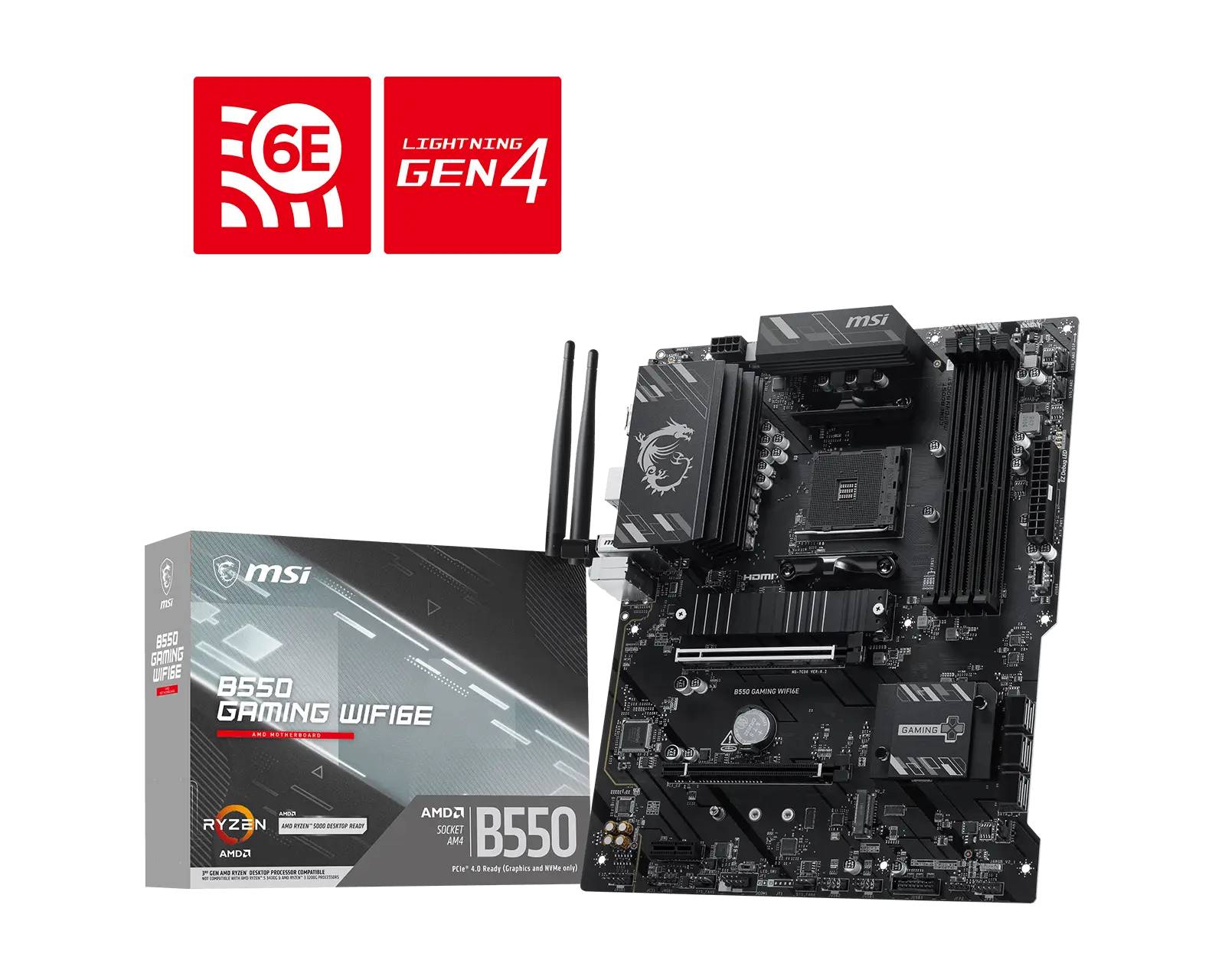 MSI B550 GAMING WIFI6E - Motherboard - ATX - Socket AM4 - AMD B550 Chipsatz - USB 3.2 Gen 1, USB 3.2 Gen 2, USB-C 3.2 Ge-1