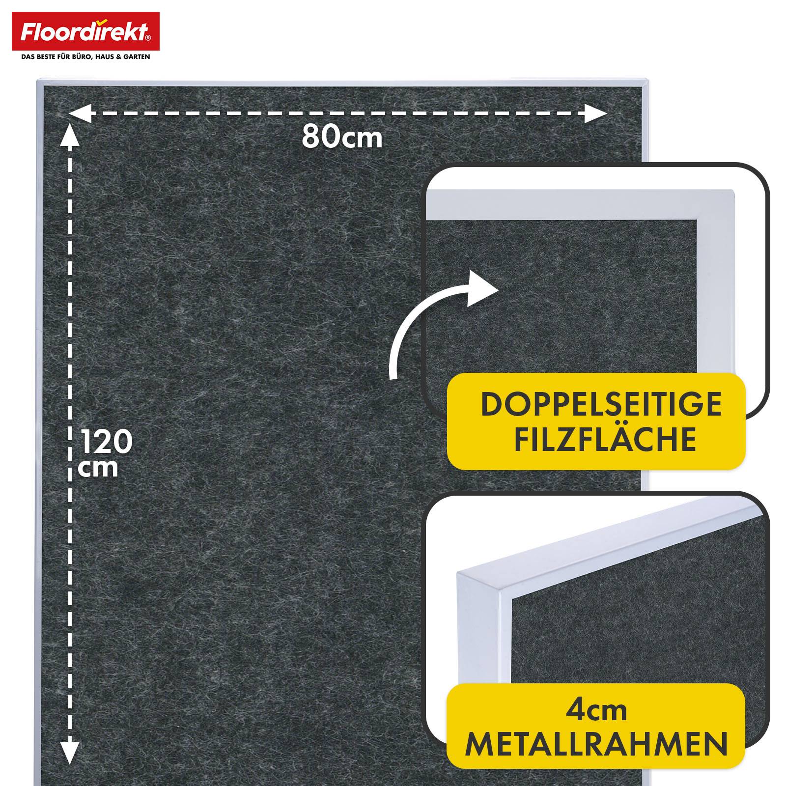 Floordirekt Mobile Moderationstafel GIANT - Beidseitige Filztafel - Schwarz - 80 x 120 cm - Doppelseitig Nutzbar-5