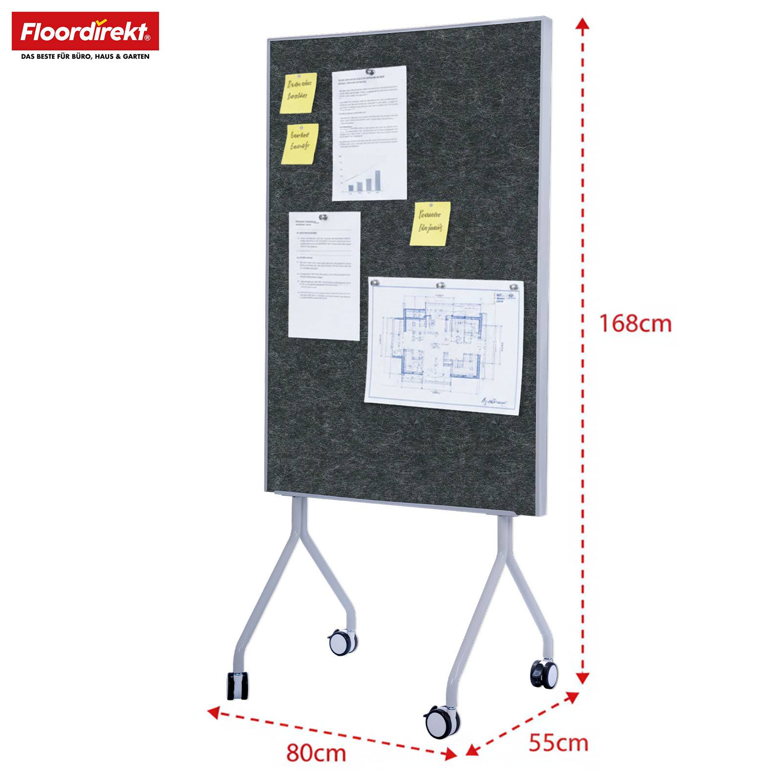 Floordirekt Mobile Moderationstafel GIANT - Beidseitige Filztafel - Schwarz - 80 x 120 cm - Doppelseitig Nutzbar-2