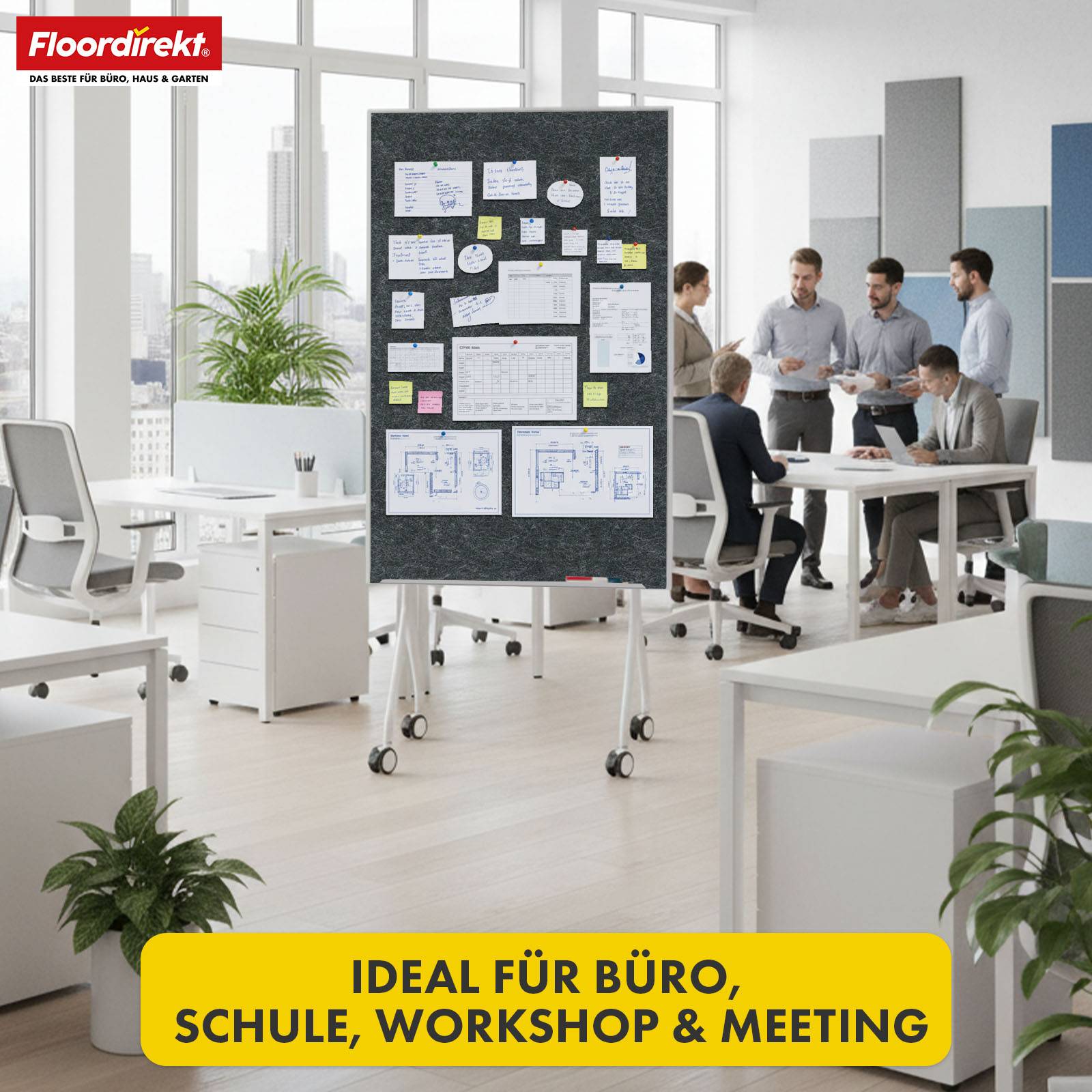 Symbolbild für Floordirekt Mobile Moderationstafel GIANT - Beidseitige Filztafel - Schwarz - 80 x 120 cm - Doppelseitig Nutzbar