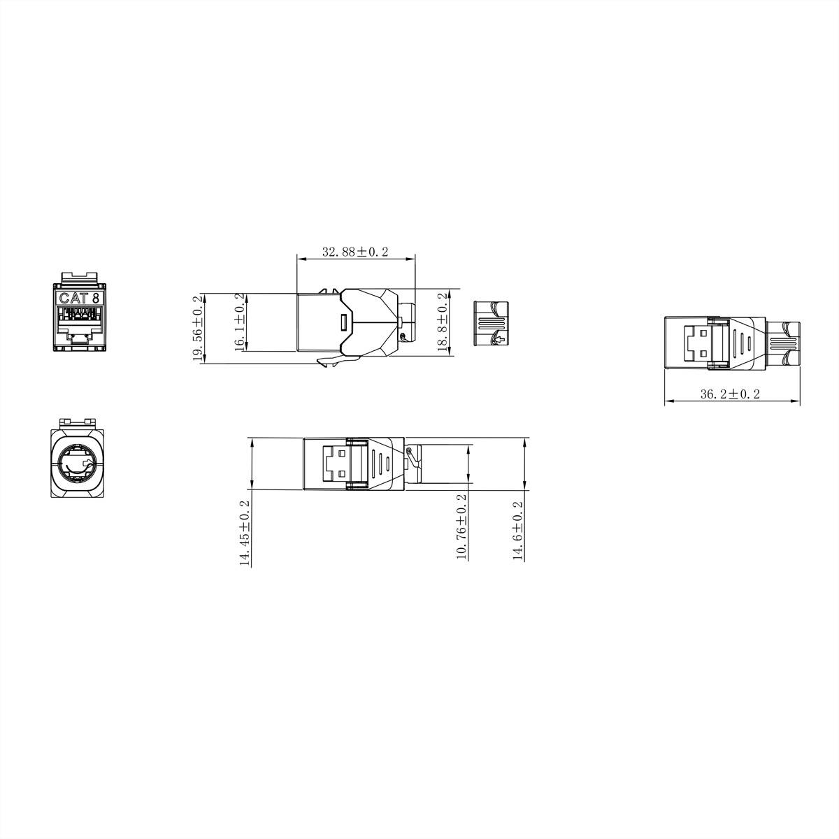 ROLINE Cat.8 (Class I) Keystone, Super-Slim, PoE, geschirmt, werkzeuglos, silberfarben-1