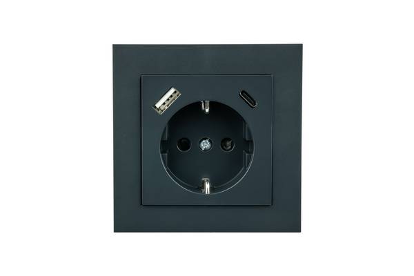 Schutzkontakt-Einbausteckdose mit USB-C™ (25W, PD 3.0) und USB-A Buchse (18W), anthrazit