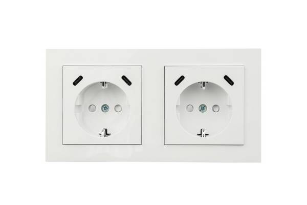 Schutzkontakt-Einbausteckdose 2-fach, mit je 2x USB-C™ (25W, PD 3.0), weiß
