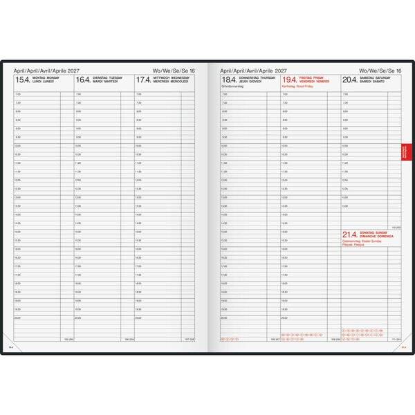 Buchkalender 763 21x29cm 1 Woche/2 Seiten schwarz 2027-1