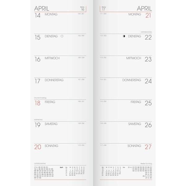 Vormerkkalender 782 10x29,7cm 1 Woche/Seite Karton rot 2027-1