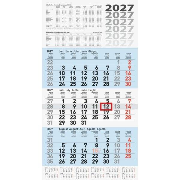 3-Monatskalender Wandkalender 30x56cm einteilig 2027-0