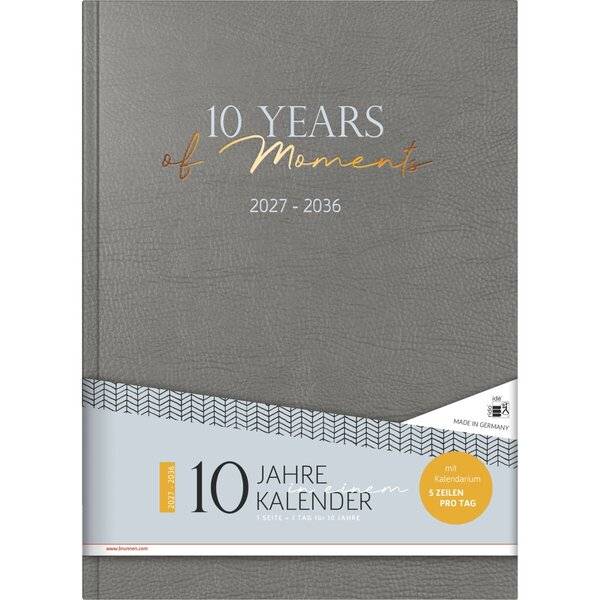 Buchkalender 10-Jahre 2027-2036 A4 Kunstleder grau-1