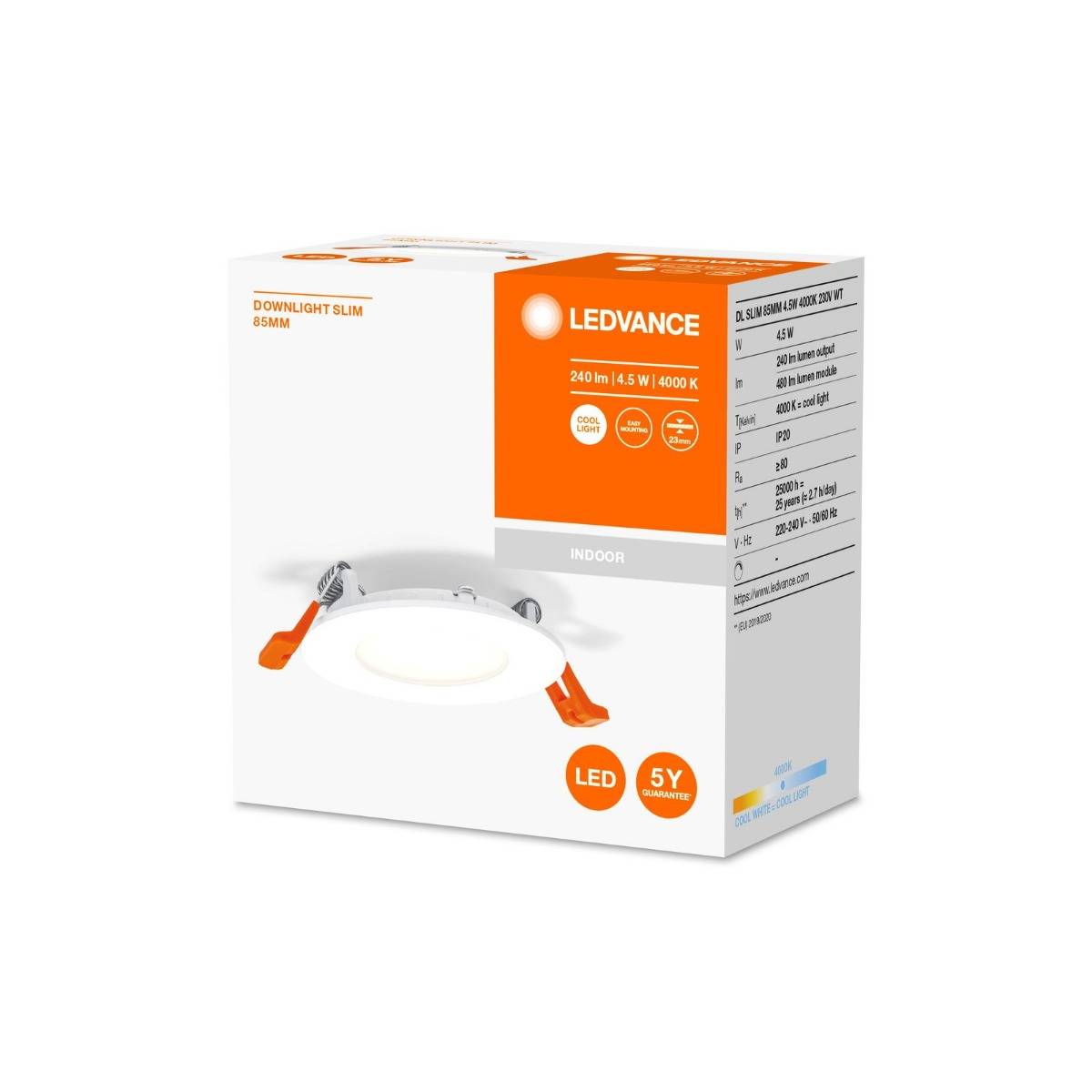 Ledvance LED Downlight Slim Recess Weiß 4.5W 240lm 110D - 840 Kaltweiß | 85mm - Ausschnitt 72mm-2