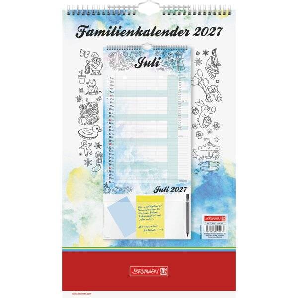 Familienkalender 25x41,5cm 1 Monat/Seite Aquarell 2027