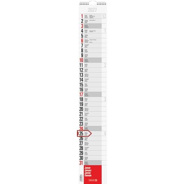 Streifenkalender Modell 702 13x83cm 1 Monat/Seite 2027