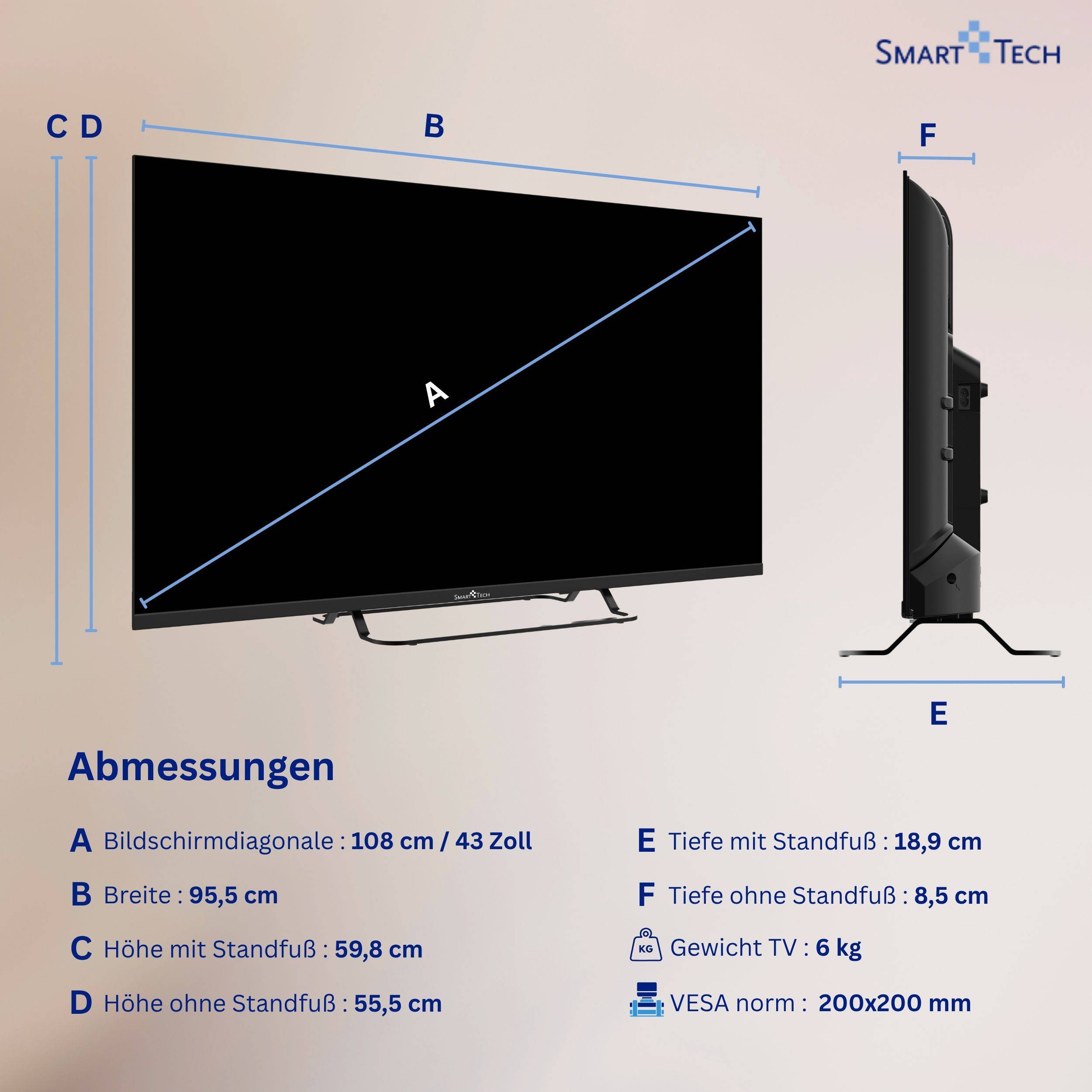 Smart Tech 43FV02V Fernseher 43 Zoll Smart TV VIDAA mit Full HD Auflösung und Triple-Tuner (2026)-3