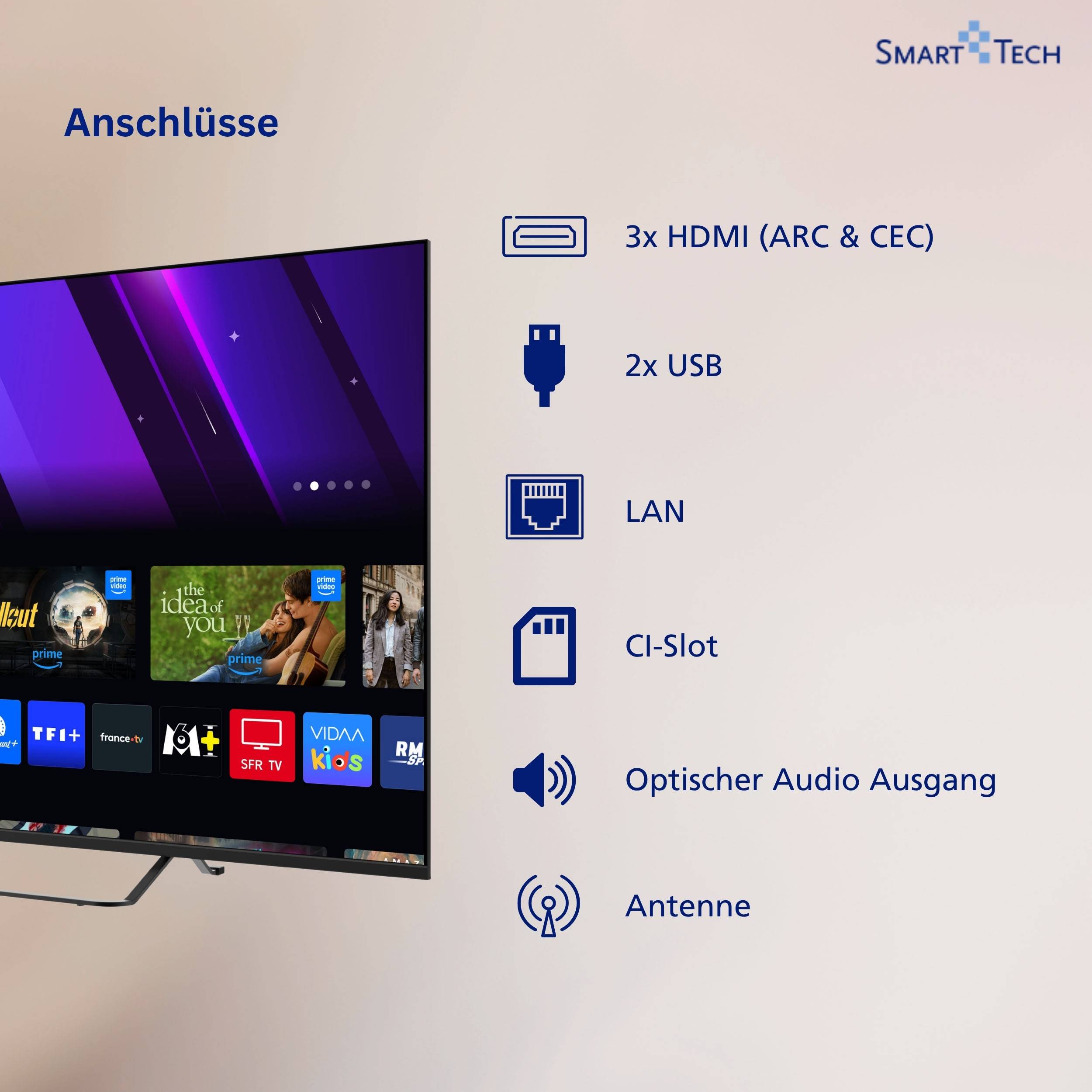 Smart Tech 50QV02K QLED Fernseher 50 Zoll Smart TV VIDAA HDR Fernseher mit 4K UHD, Bluetooth (2026)-3