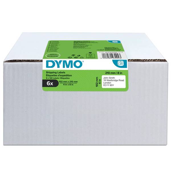 Dymo extra große Versandetiketten für LabelWriter 4XL, 5XL, 102 x 210 mm, Vorteilspack, 6x140