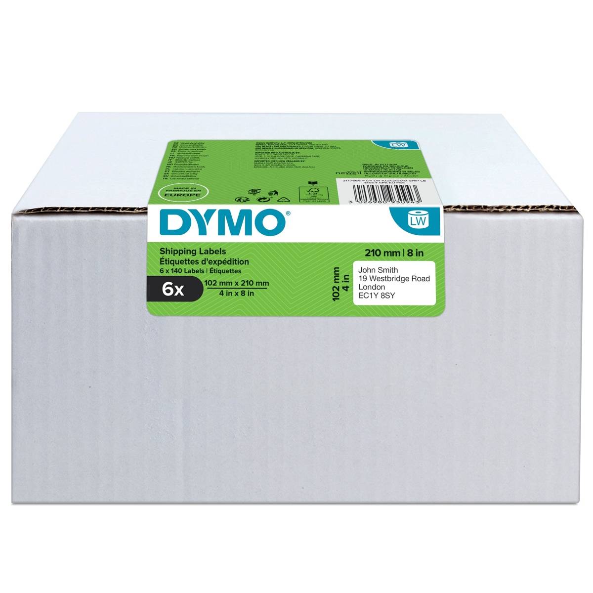 Dymo extra große Versandetiketten für LabelWriter 4XL, 5XL, 102 x 210 mm, Vorteilspack, 6x140-0