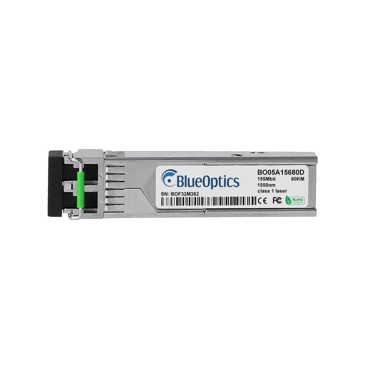 BLUEOPTICS - Huawei S-SFP-FE-LH80-SM1550 BlueOptics BO05A15680D SFP Transceiver, 100BASE-ZX, Singlemode Fiber, 1550nm, 8-0