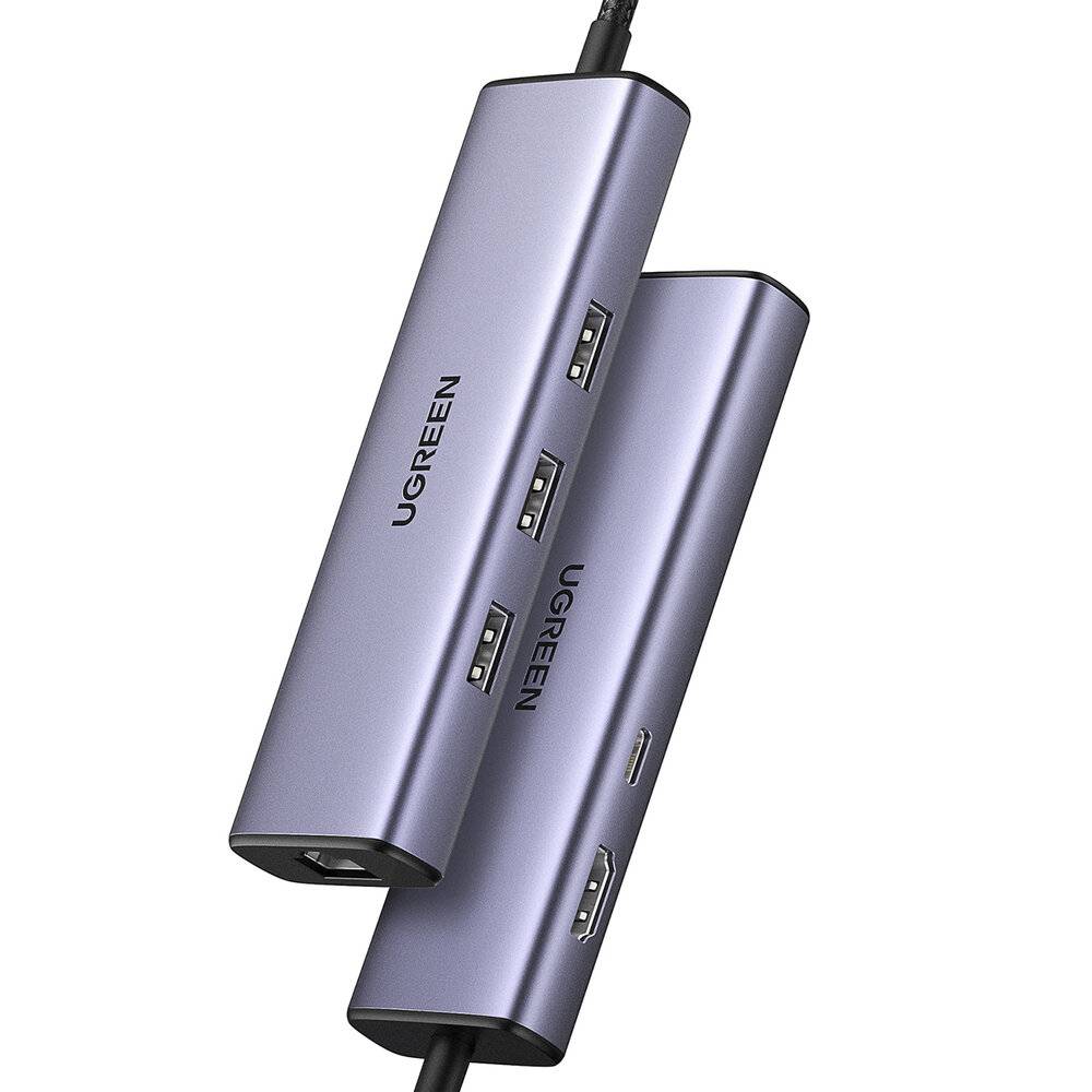 HUB Ugreen CM512 15598 6in1 USB-C – 3x USB-A 3.0 / HDMI / RJ45 / USB-C PD – Grau-1