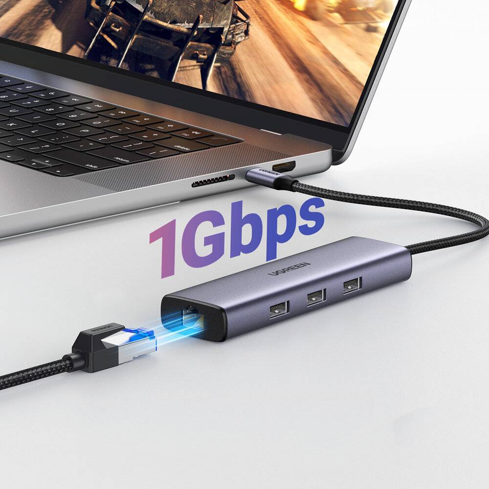 HUB Ugreen CM512 15598 6in1 USB-C – 3x USB-A 3.0 / HDMI / RJ45 / USB-C PD – Grau-3