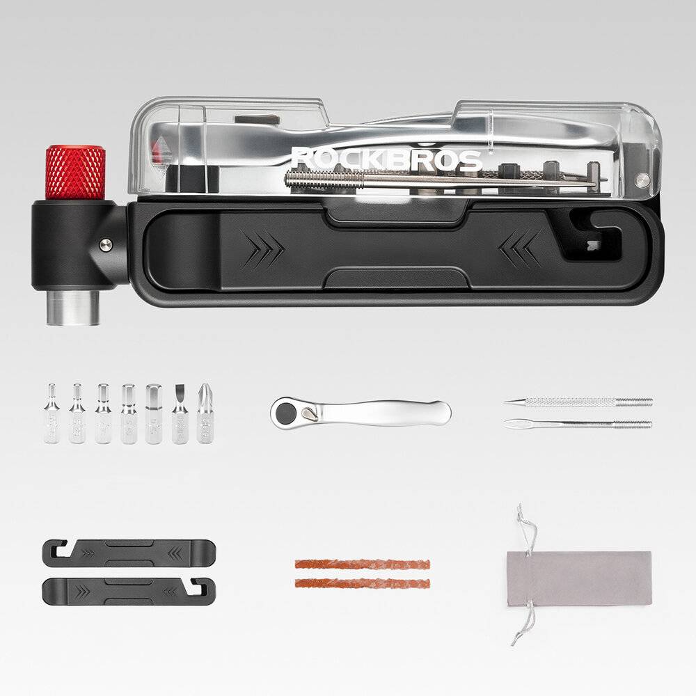 Rockbros Multitool-Fahrradwerkzeugset mit CO2-Pumpe und Ratschenschlüssel – Schwarz-4