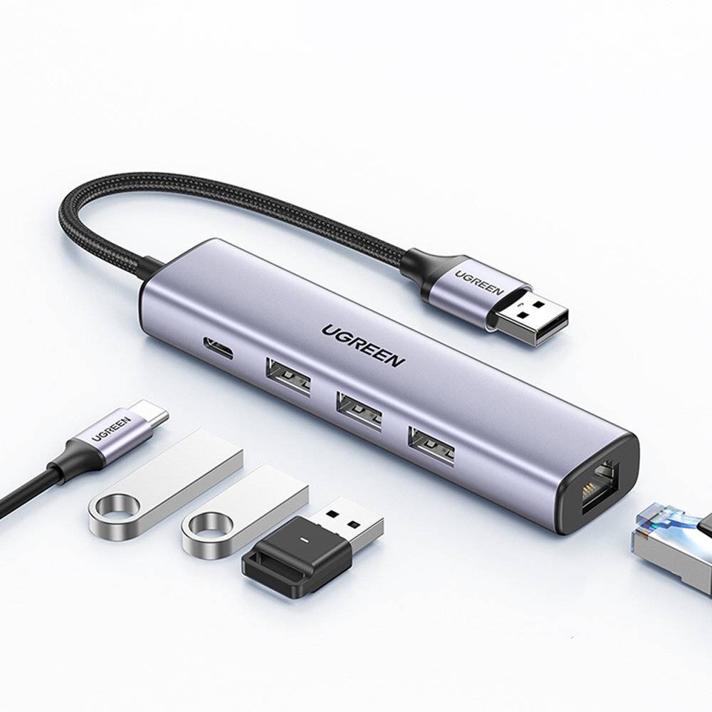 Ugreen Multifunktionsadapter HUB USB 3.0 - 3 x USB / Ethernet RJ-45 / USB Typ C PD grau (CM475)-5