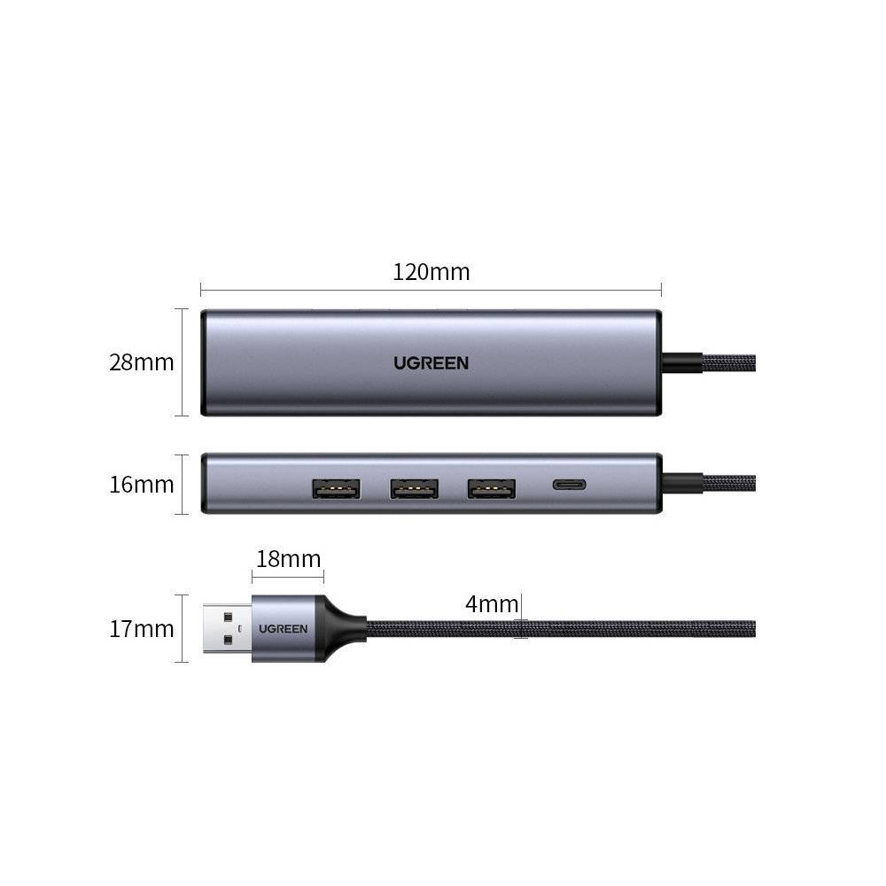 Ugreen Multifunktionsadapter HUB USB 3.0 - 3 x USB / Ethernet RJ-45 / USB Typ C PD grau (CM475)-1