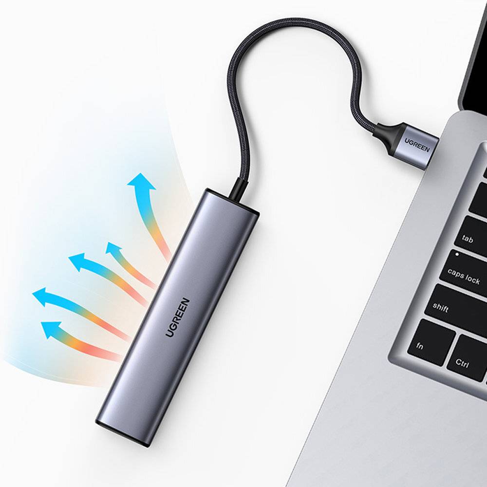 Ugreen Multifunktionsadapter HUB USB 3.0 - 3 x USB / Ethernet RJ-45 / USB Typ C PD grau (CM475)-3