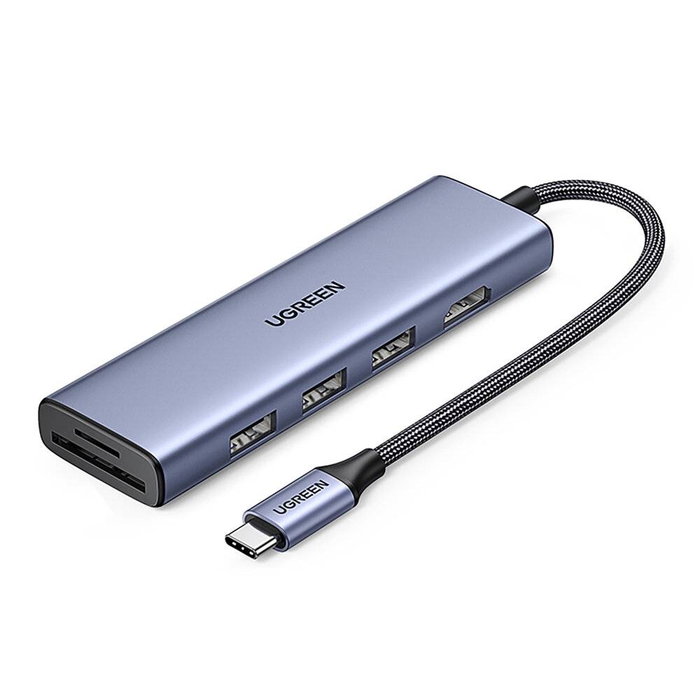 HUB Ugreen CM511 20956A 6in1 USB-C – HDMI / 3x USB-A 3.0 / SD/TF-Kartenleser – Grau-5