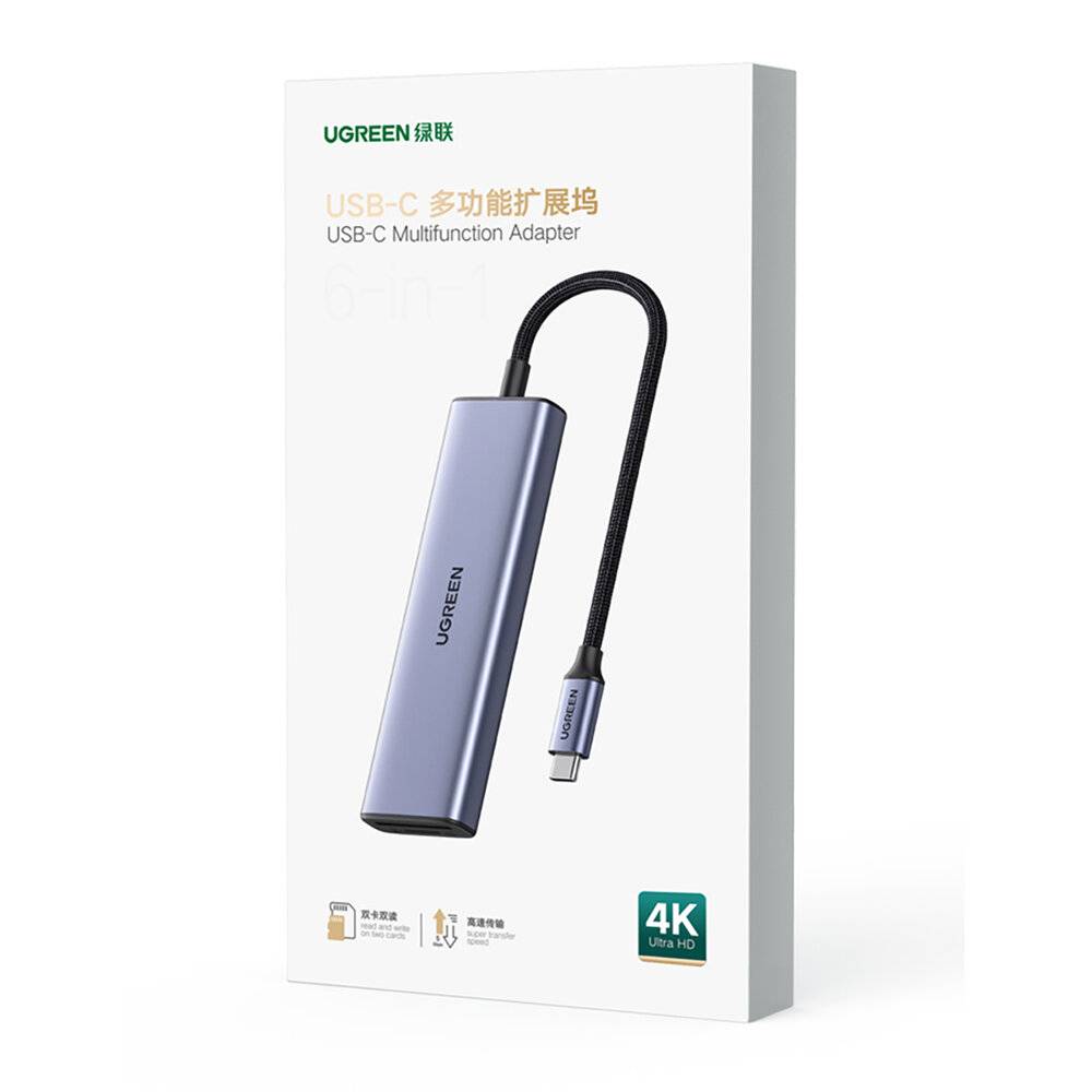 HUB Ugreen CM511 20956A 6in1 USB-C – HDMI / 3x USB-A 3.0 / SD/TF-Kartenleser – Grau-3