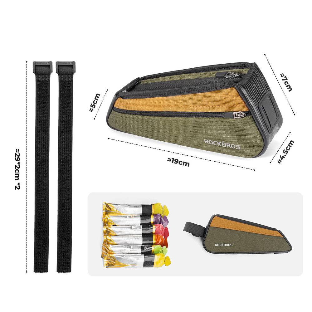 Rockbros 088 Oberrohr-Fahrradtasche 0,25 l – Grün und Orange-2