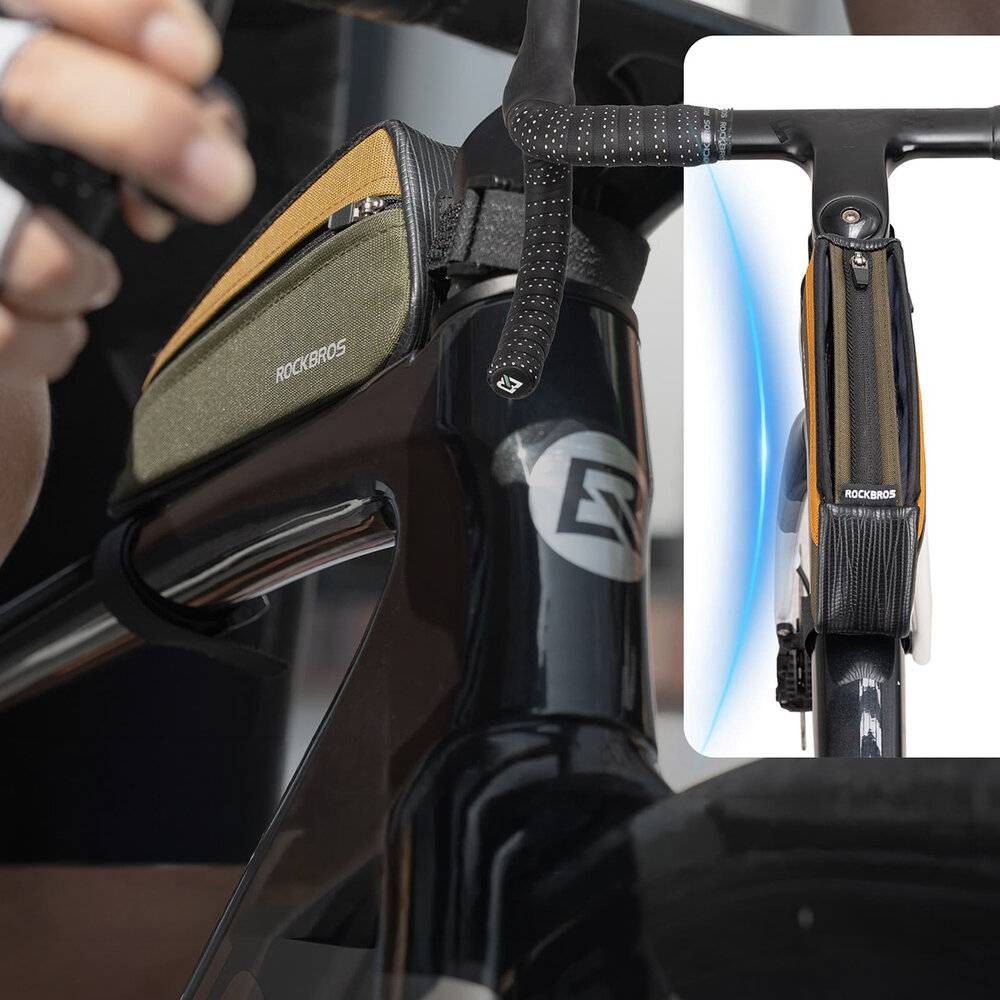 Rockbros 088 Oberrohr-Fahrradtasche 0,25 l – Grün und Orange-3