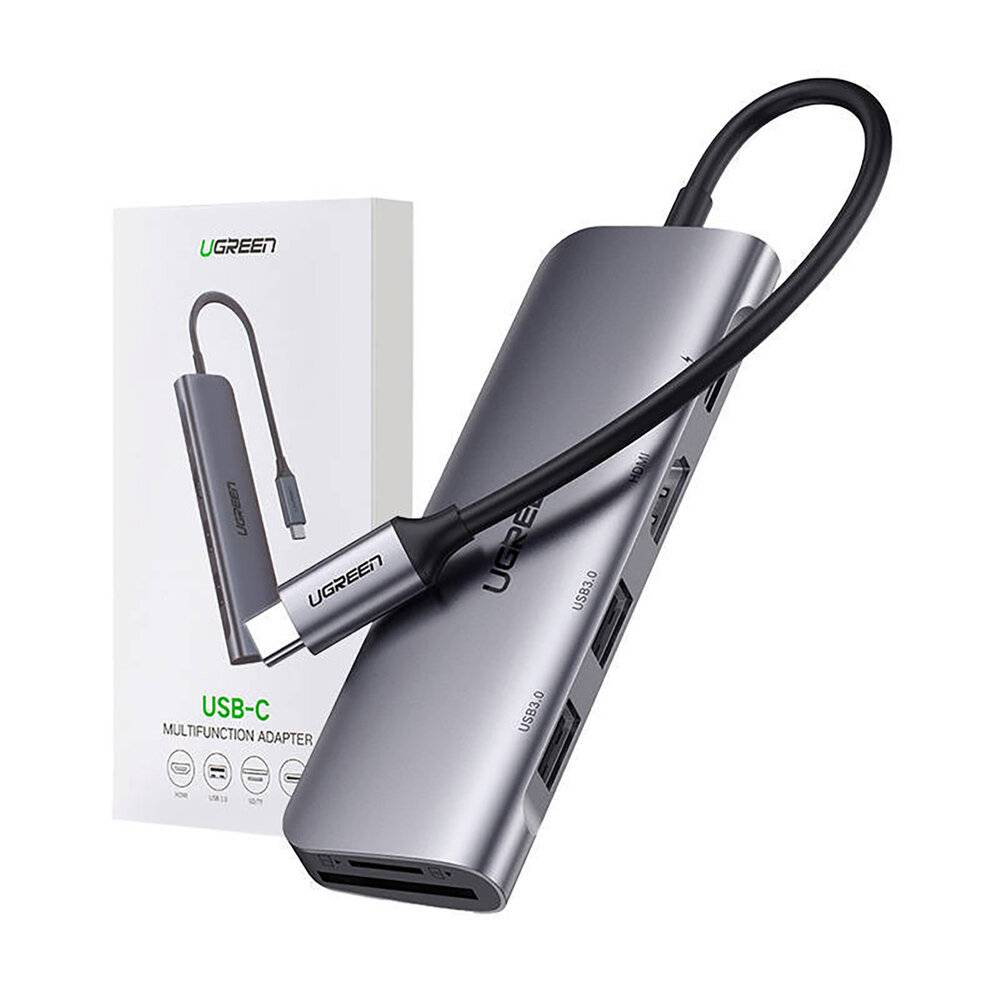 Ugreen CM1956in1-Adapter USB-C – HDMI / 2x USB-A 3.0 / USB-C PD/SD/TF-Leser – Grau-1
