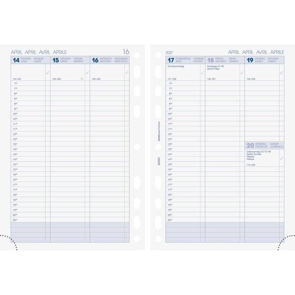 Wochenkalendarium (Spaltenform) 14,8x20,8cm A5 1 Woche/2 Seiten 2027-0